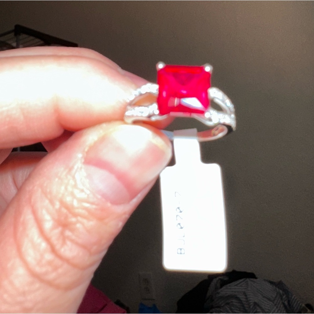 Lab Ruby Square Stone With Lab Diamonds Size 7 St… - image 5